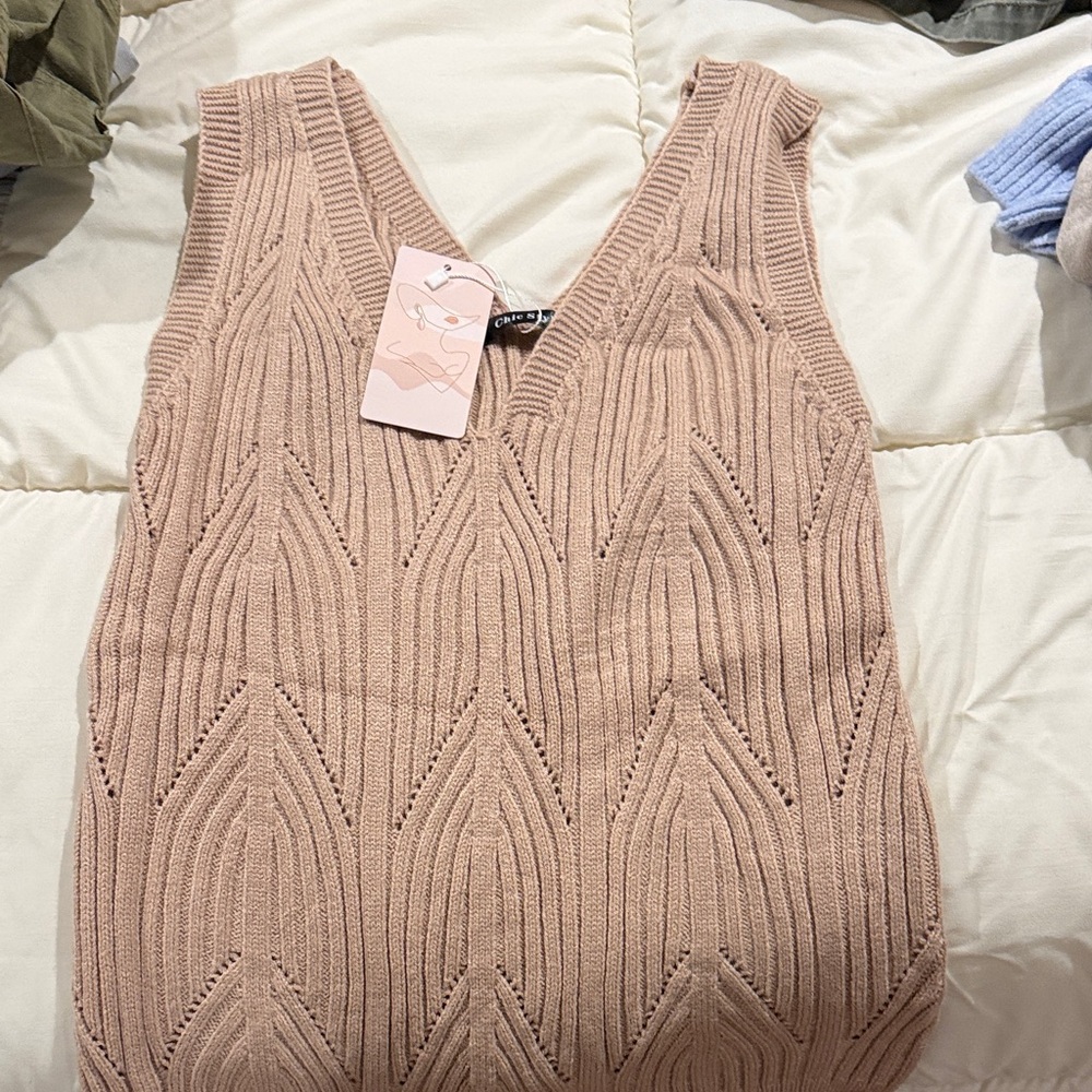 Beige Knit Sleeveless Top